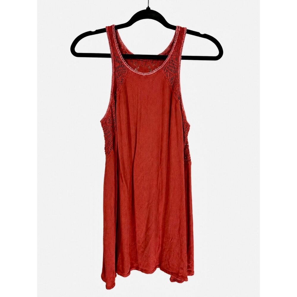 O’Neill Womens Medium Crochet Lace Tank Coral Red Boho Coastal Cowgirl Y2K Beach